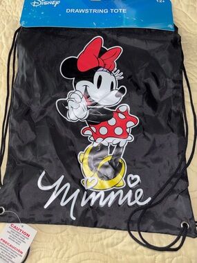 Disney Minnie Mouse Black Drawstring Backpack with Red and Yellow Accents